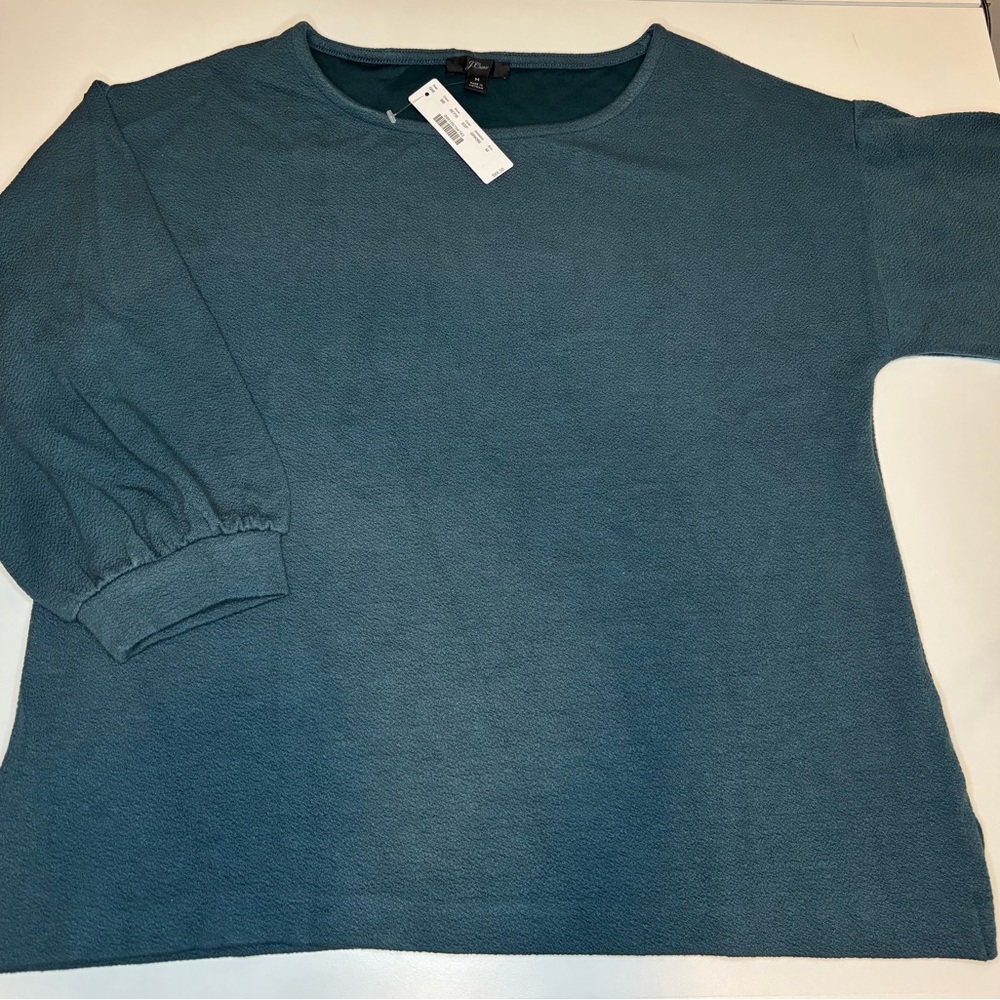 J. Crew Teal Double-knit Ballon-sleeve Blouse Size M